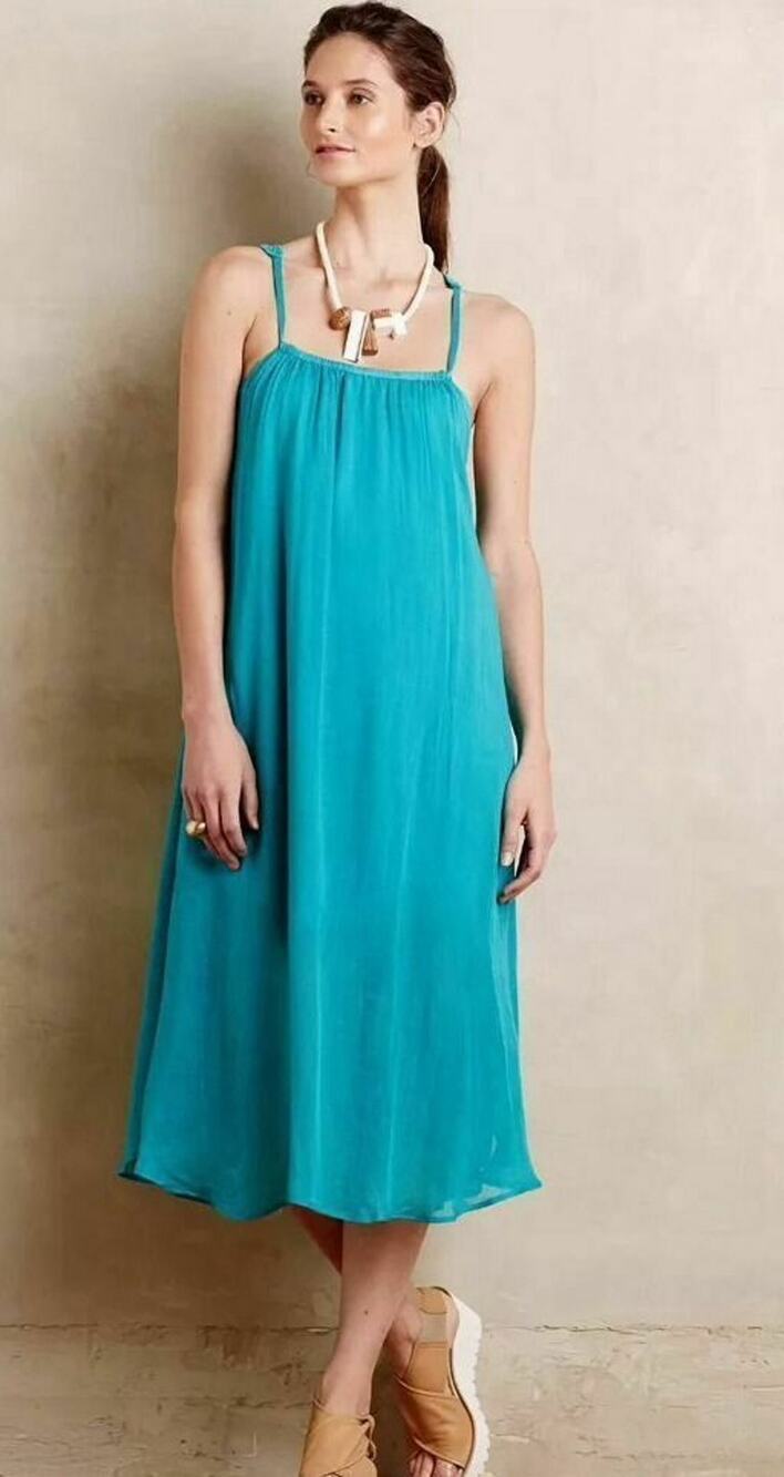 New Anthropologie Verano Turquoise Midi Lace Back Dress $148 Medium
